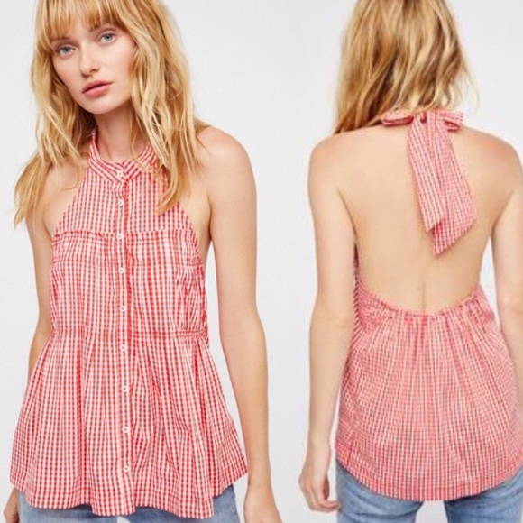 Free People Tops - NWOT FREE PEOPLE TAKE IT EASY GINGHAM HALTER TOP